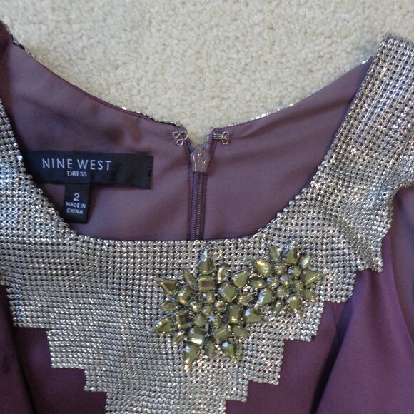 Nine West Women's Purple and Silver Dressy Sheath Full‎ Lined Dress Size 2 - Picture 9 of 11